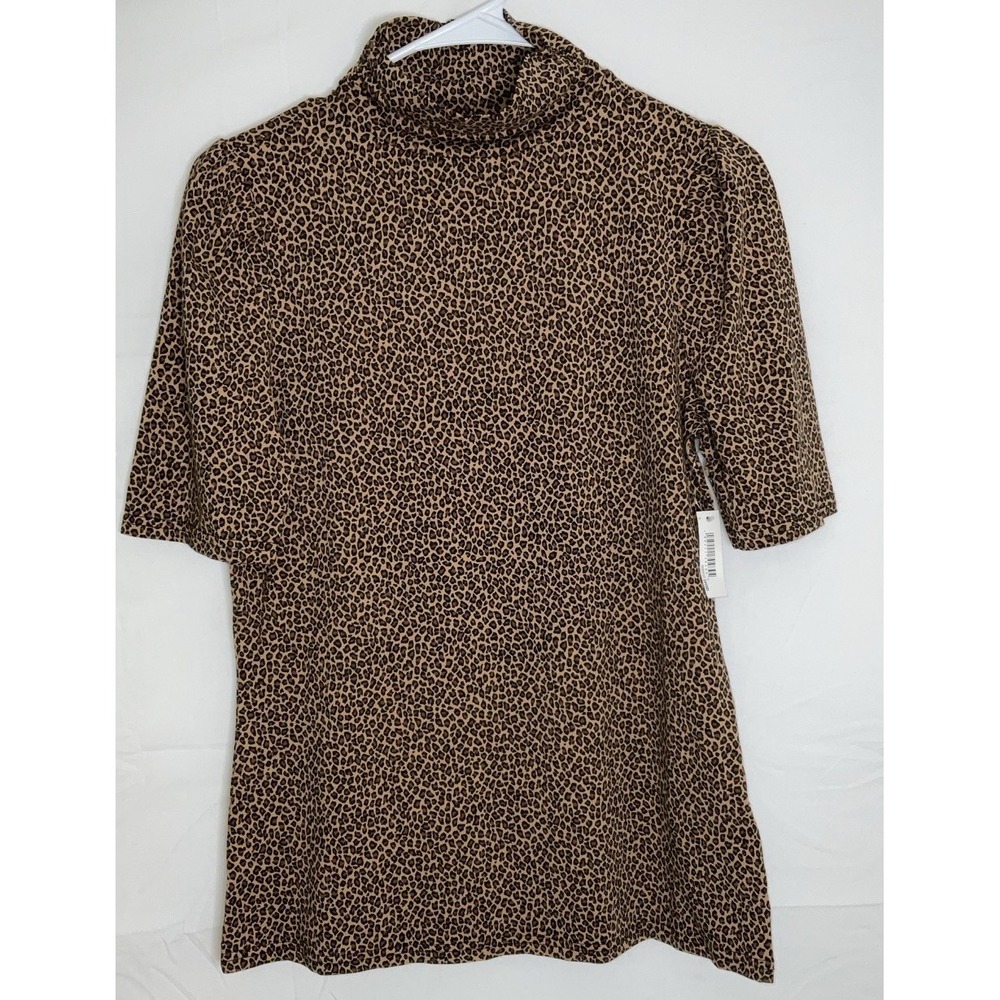 NWT Women's Amazon Essentials Puff Sleeve Mock Turtleneck Cheetah Print Small